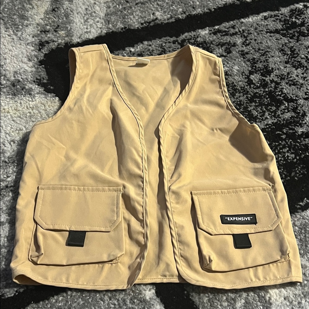Beige Utility Vest with Pockets